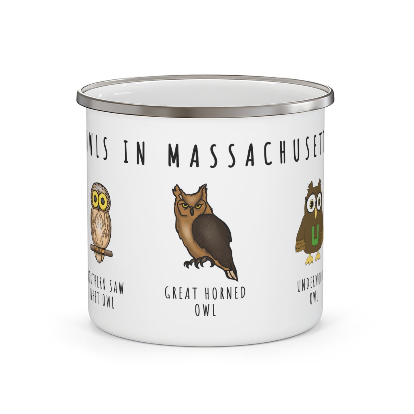 Owls in Massachusetts - Enamel Camping Mug